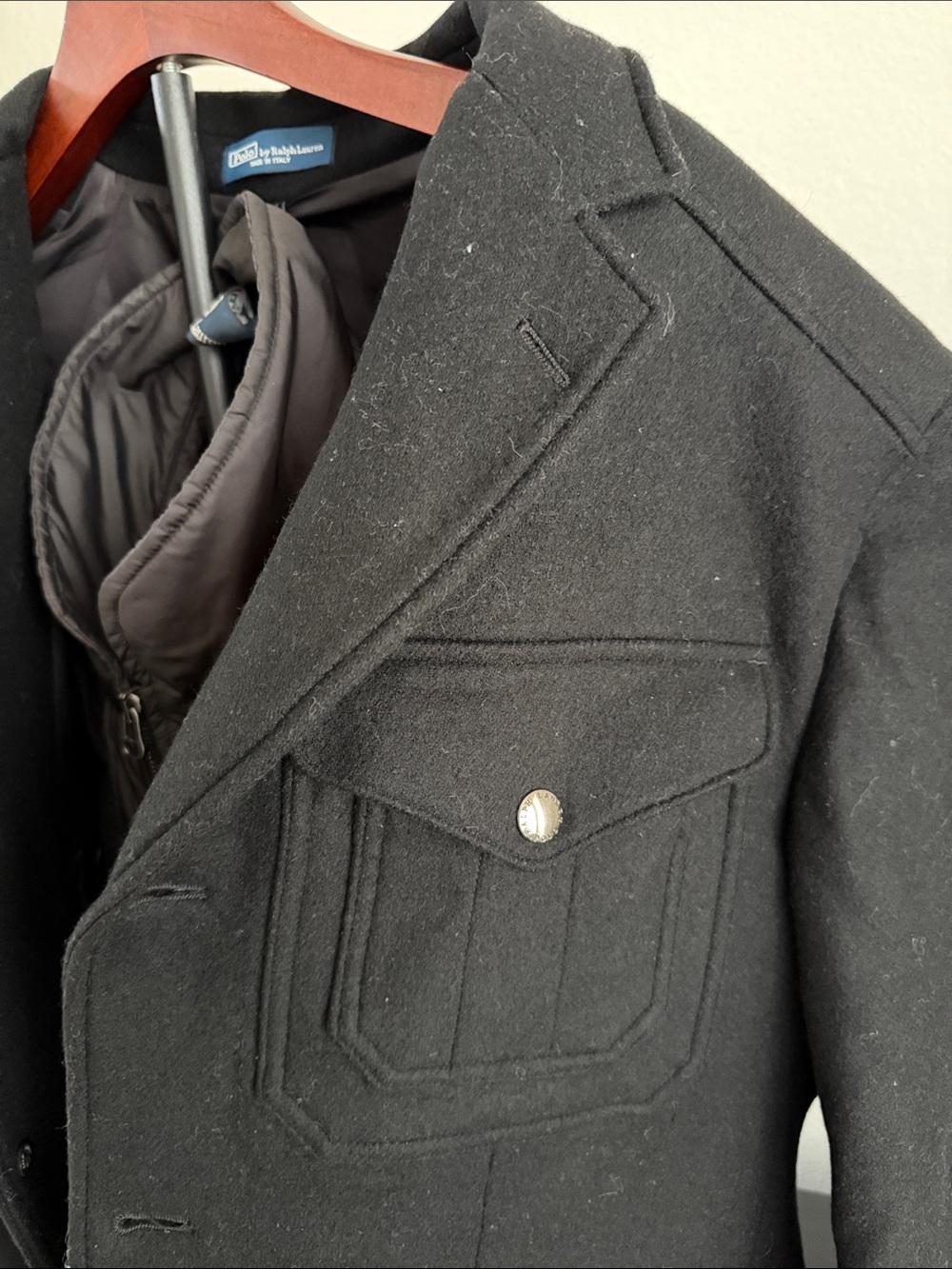 Polo Ralph Lauren Black Wool-Angora Blend Field Coat with Quilted Zip-In Liner - Picture 2 of 9